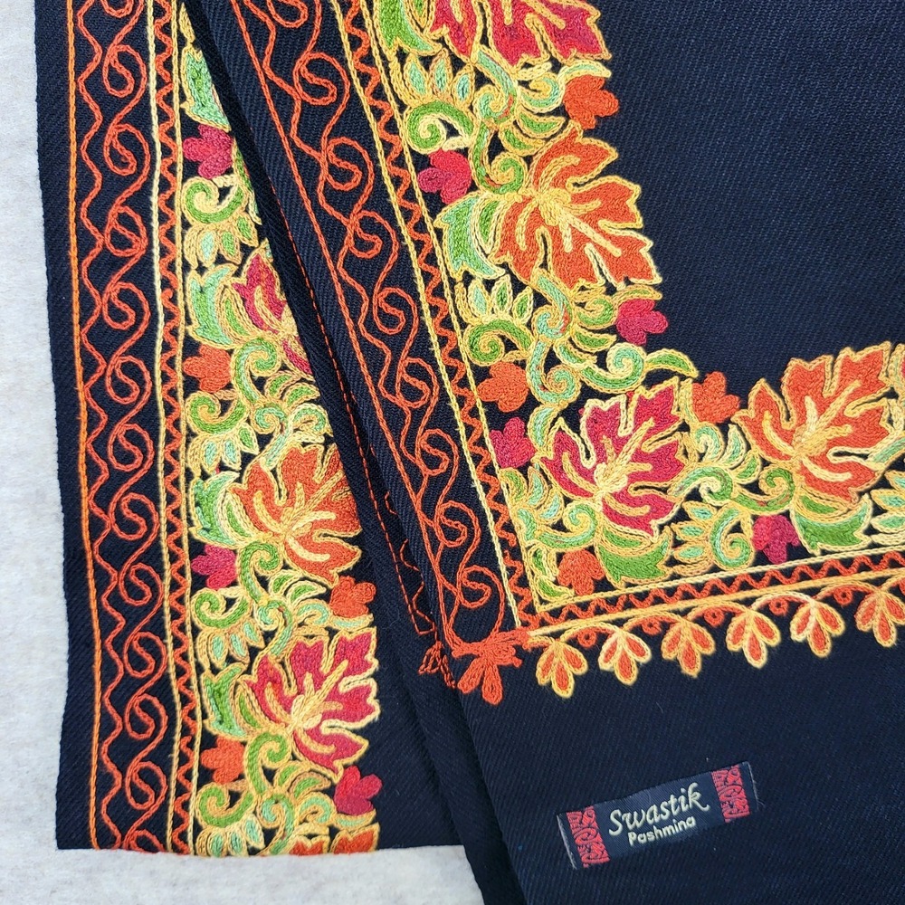 Pashmina Autumn Leaf‎ Wrap Scarf Shawl Fall Colors Boho Chic Hippie Embroidered - Picture 3 of 11
